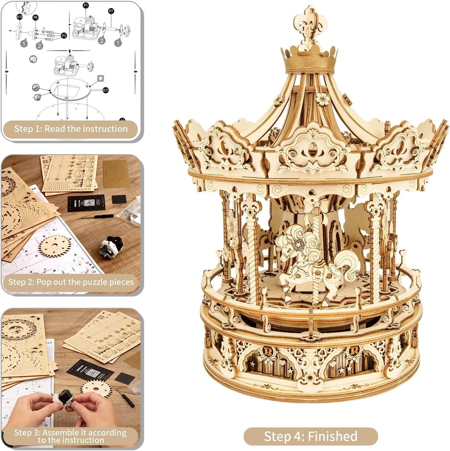 Robotime 3D Wooden Puzzle Romantic Carousel