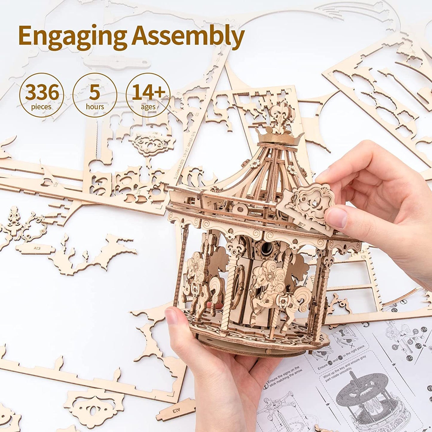 Robotime 3D Wooden Puzzle Romantic Carousel